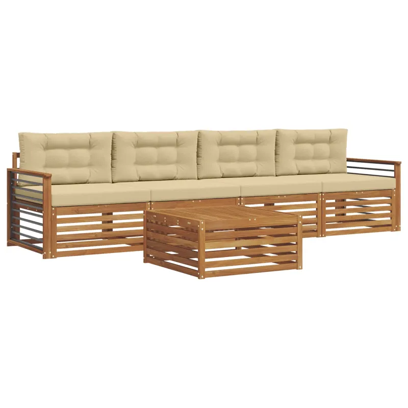 Lauko sofos komplektas su pagalve 5 pcs Natūralus ir bežinis