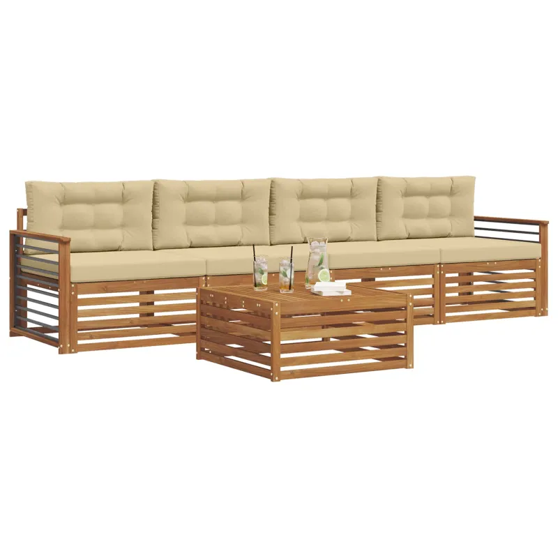 Lauko sofos komplektas su pagalve 5 pcs Natūralus ir bežinis