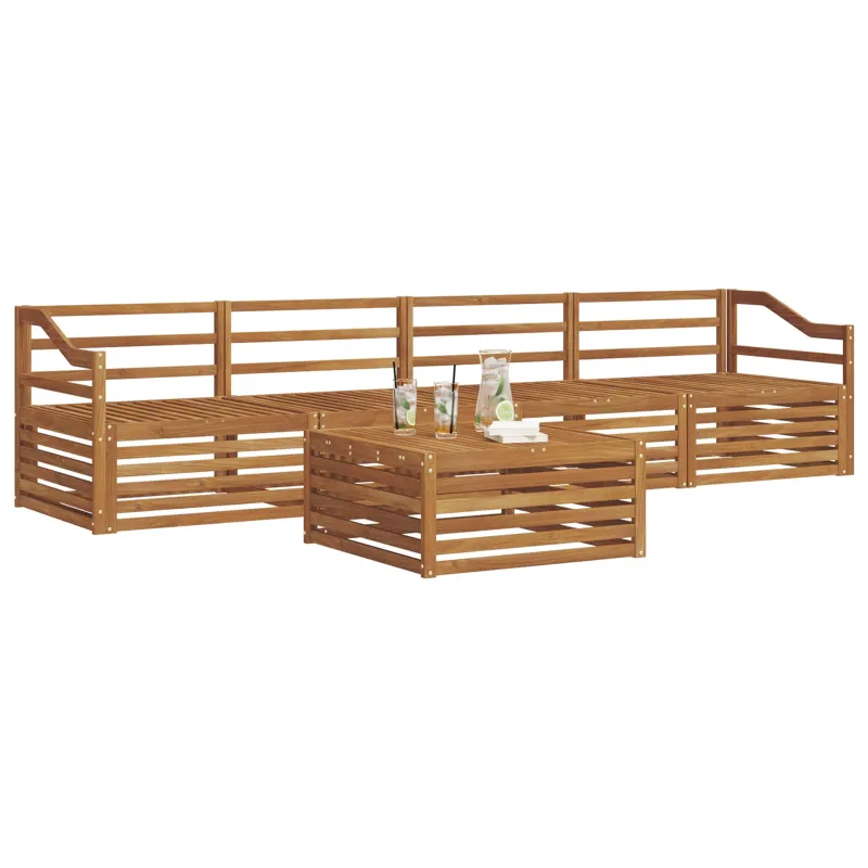 Lauko sofos komplektas 5 pcs Natūrali Kietos akacijos mediena