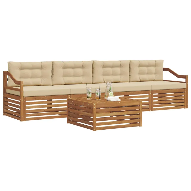 Lauko sofos komplektas su pagalve 5 pcs Natūralus ir bežinis