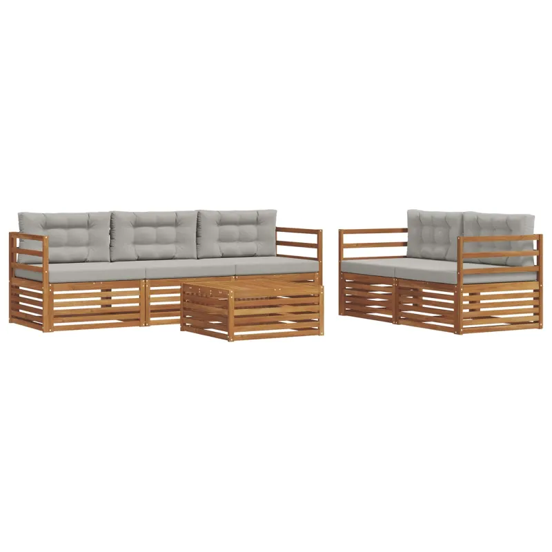 Lauko sofos komplektas 6 pcs Natūrali ir šviesiai pilka
