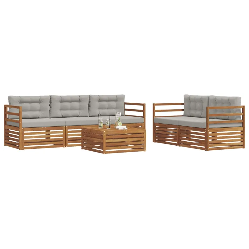 Lauko sofos komplektas 6 pcs Natūrali ir šviesiai pilka
