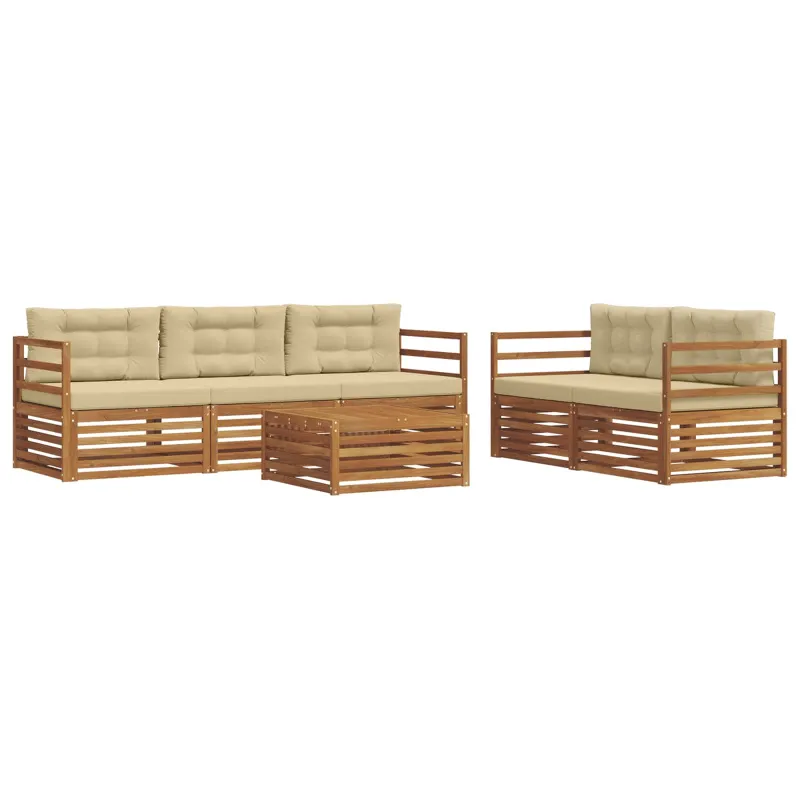 Lauko sofos komplektas su pagalve 6 pcs Natūralus ir bežinis