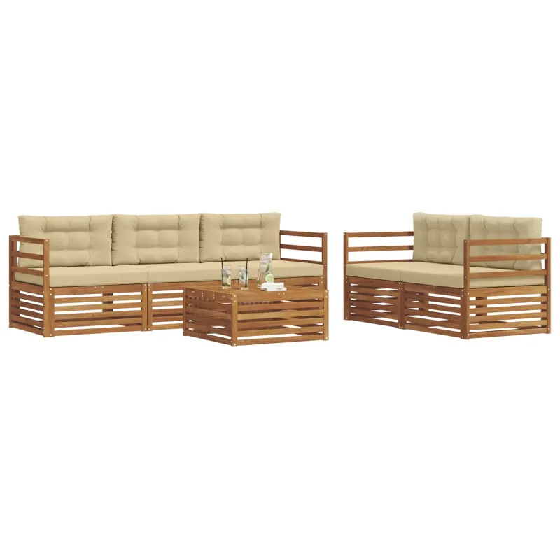 Lauko sofos komplektas su pagalve 6 pcs Natūralus ir bežinis