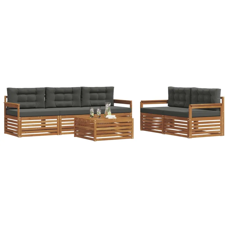 Lauko sofos komplektas su pagalve 6 pcs Natūralus ir antracitas