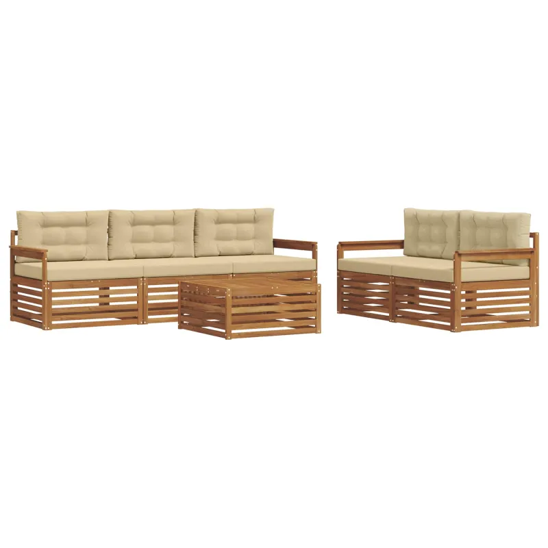 Lauko sofos komplektas su pagalve 6 pcs Natūralus ir bežinis