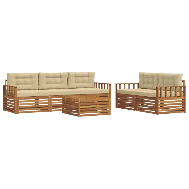 Lauko sofos komplektas su pagalve 6 pcs Natūralus ir bežinis