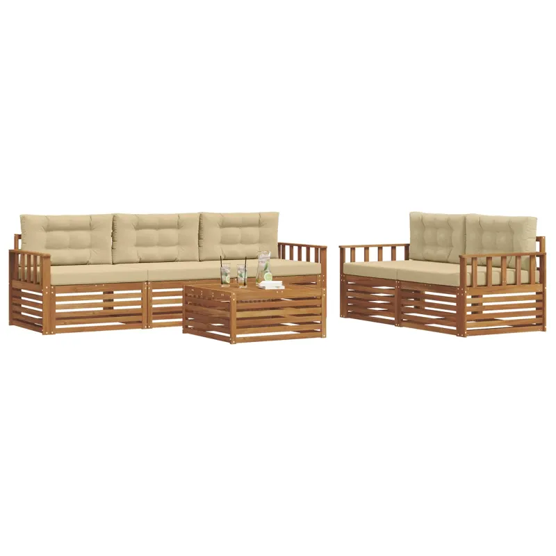 Lauko sofos komplektas su pagalve 6 pcs Natūralus ir bežinis