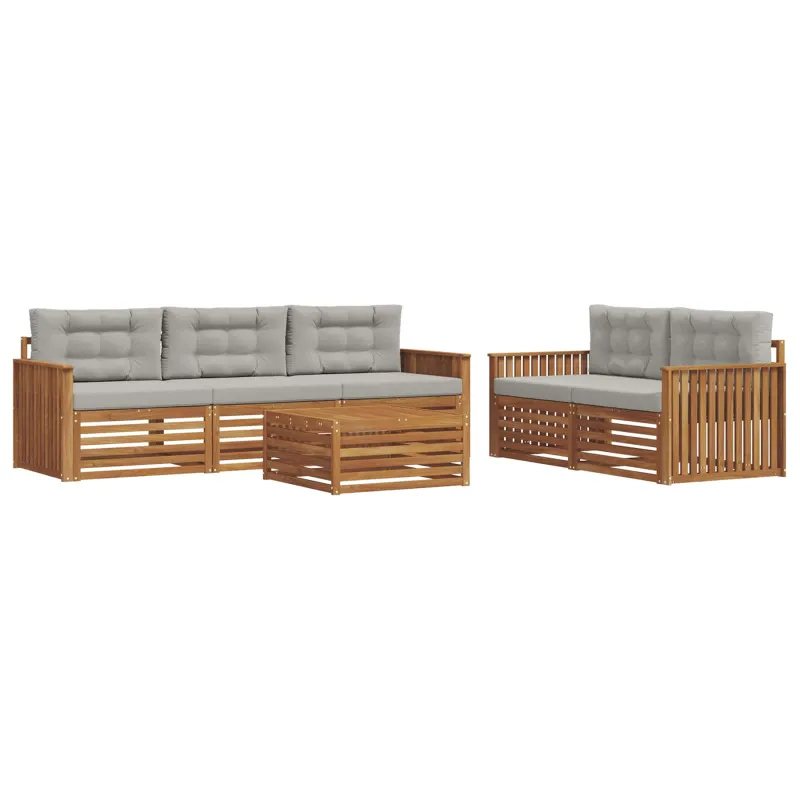 Lauko sofos komplektas 6 pcs Natūrali ir šviesiai pilka