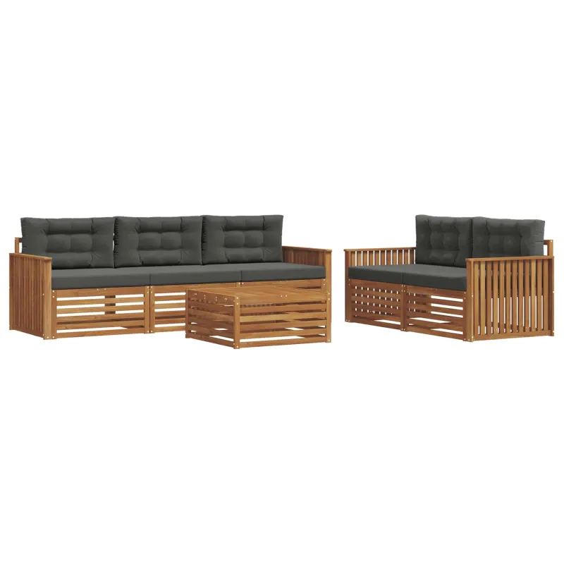 Lauko sofos komplektas su pagalve 6 pcs Natūralus ir antracitas
