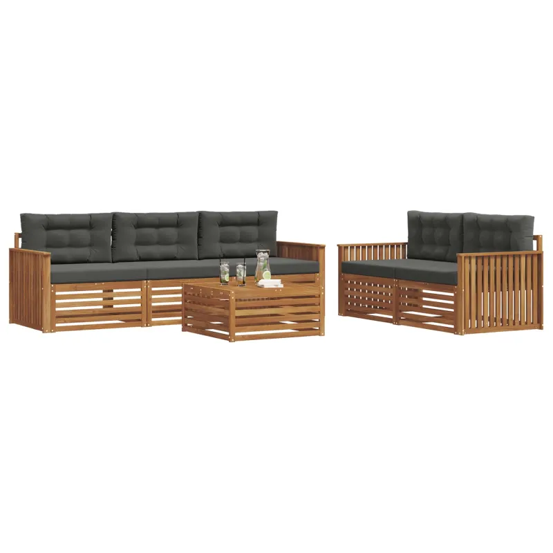 Lauko sofos komplektas su pagalve 6 pcs Natūralus ir antracitas