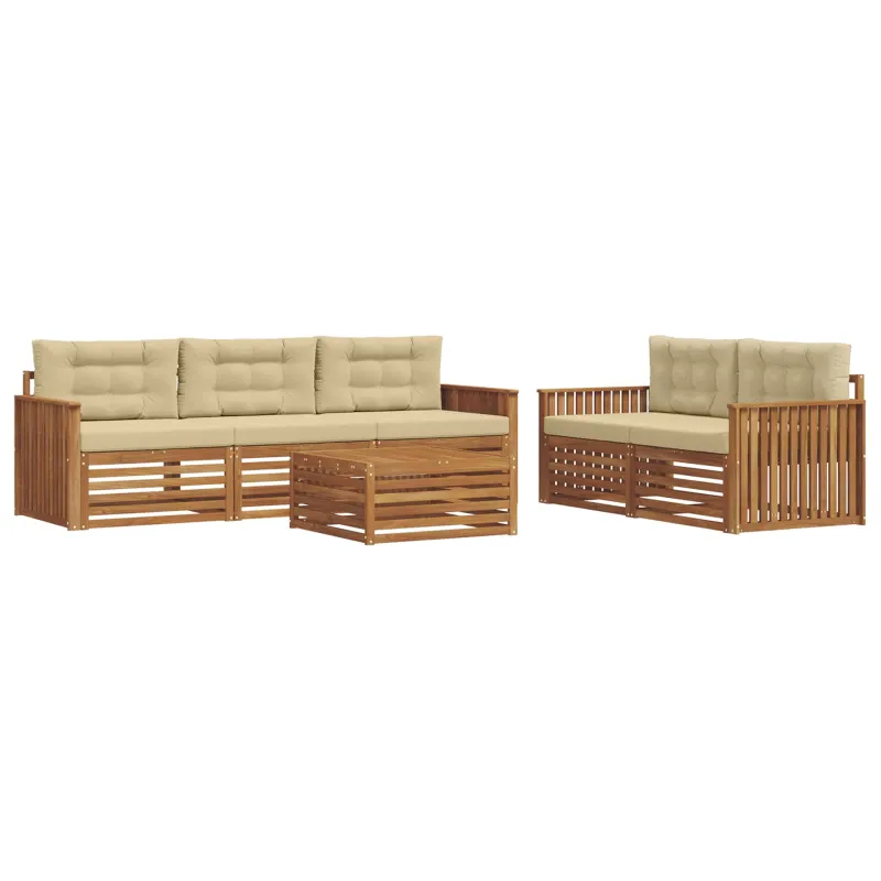 Lauko sofos komplektas su pagalve 6 pcs Natūralus ir bežinis