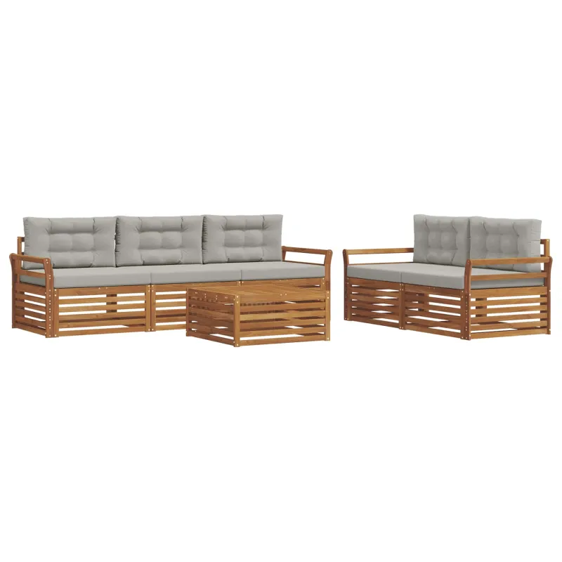 Lauko sofos komplektas 6 pcs Natūrali ir šviesiai pilka