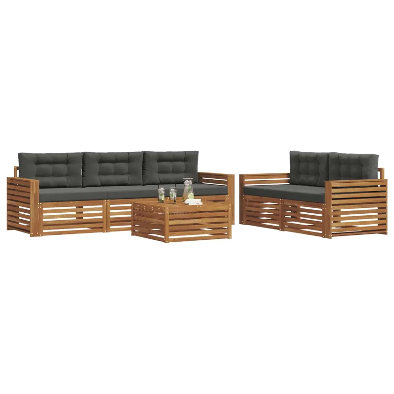 Lauko sofos komplektas su pagalve 6 pcs Natūralus ir antracitas