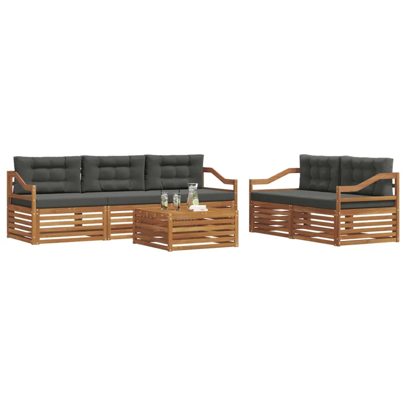 Lauko sofos komplektas su pagalve 6 pcs Natūralus ir antracitas