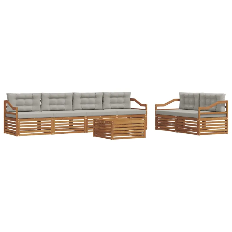 Lauko sofos komplektas 7 pcs Natūrali ir šviesiai pilka