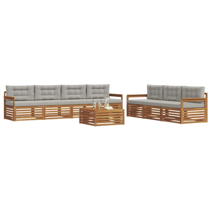Lauko sofos komplektas 8 pcs Natūrali ir šviesiai pilka