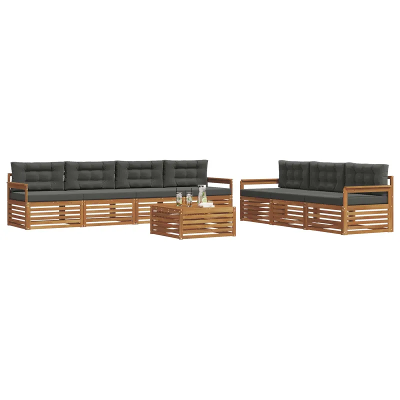 Lauko sofos komplektas su pagalve 8 pcs Natūralus ir antracitas
