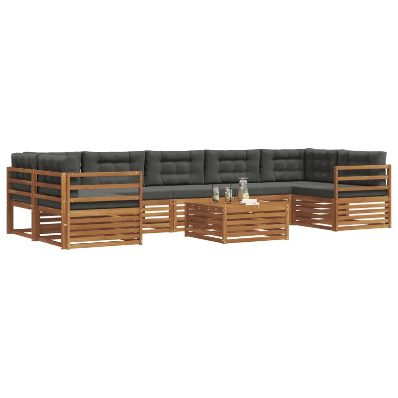 Lauko sofos komplektas su pagalve 8 pcs Natūralus ir antracitas