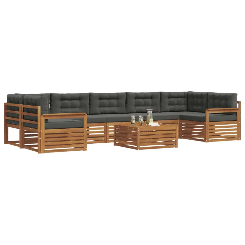 Lauko sofos komplektas su pagalve 8 pcs Natūralus ir antracitas