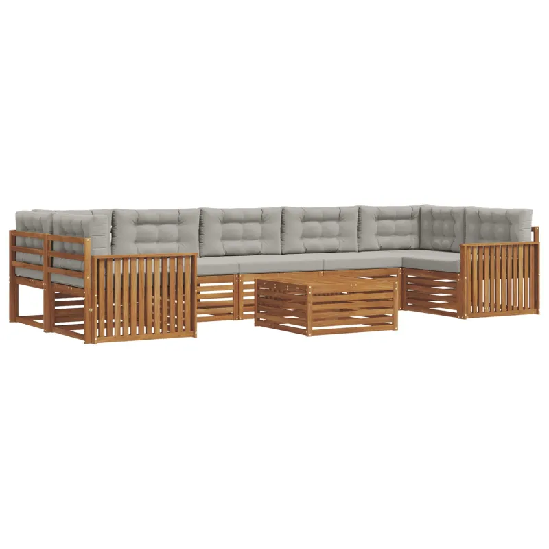 Lauko sofos komplektas 8 pcs Natūrali ir šviesiai pilka