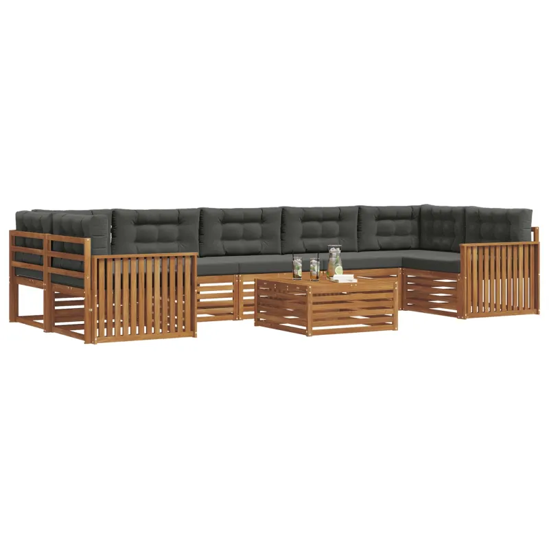 Lauko sofos komplektas su pagalve 8 pcs Natūralus ir antracitas