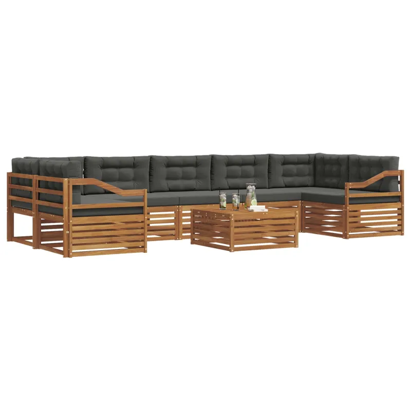 Lauko sofos komplektas su pagalve 8 pcs Natūralus ir antracitas