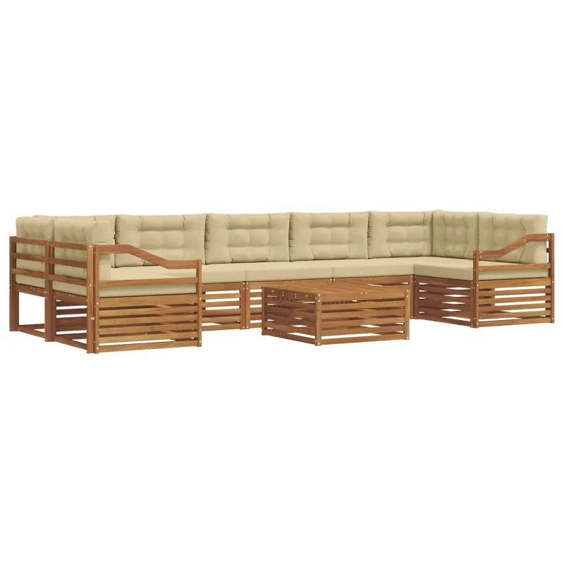 Lauko sofos komplektas su pagalve 8 pcs Natūralus ir bežinis
