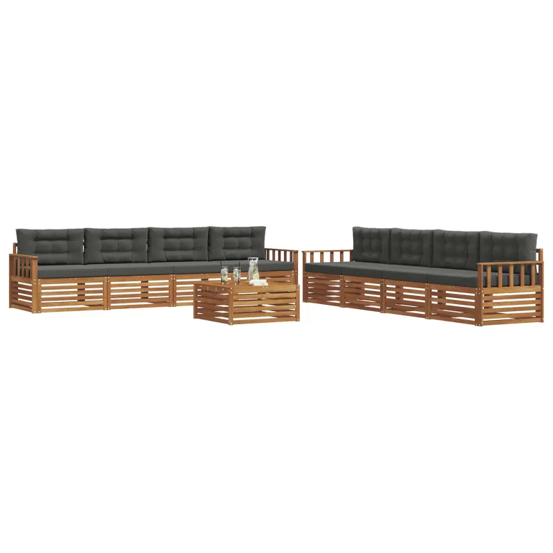 Lauko sofos komplektas su pagalve 9 pcs Natūralus ir antracitas
