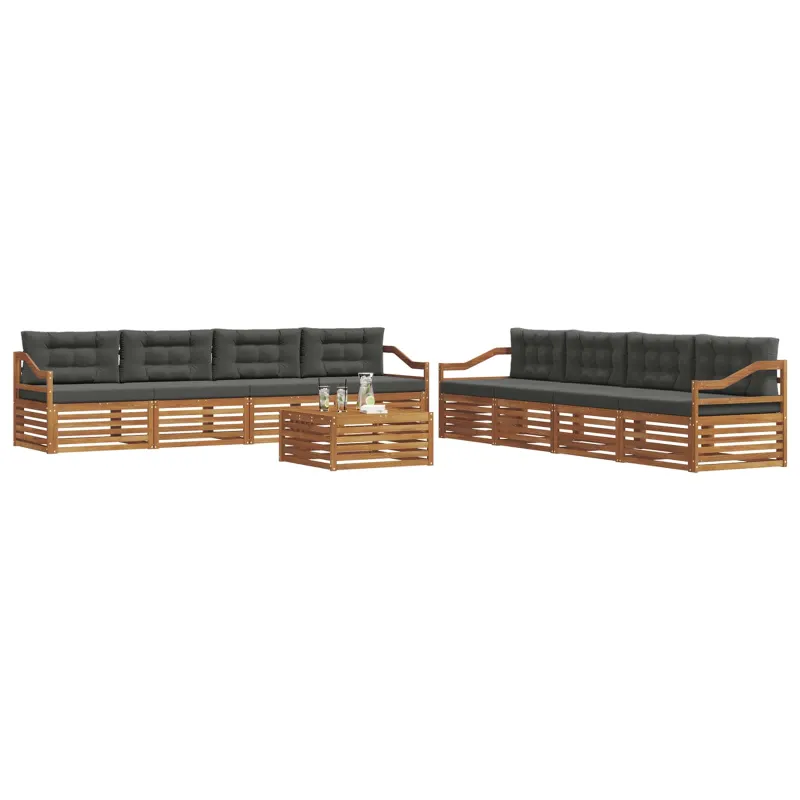 Lauko sofos komplektas su pagalve 9 pcs Natūralus ir antracitas