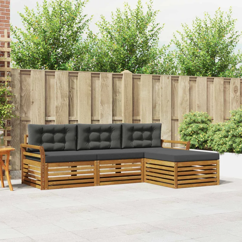 Lauko sofos komplektas su pagalve Natūralus ir antracitas