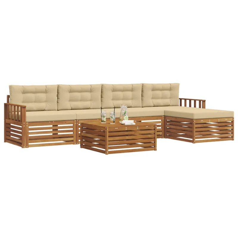 Lauko sofos komplektas su pagalve 6 pcs Natūralus ir bežinis
