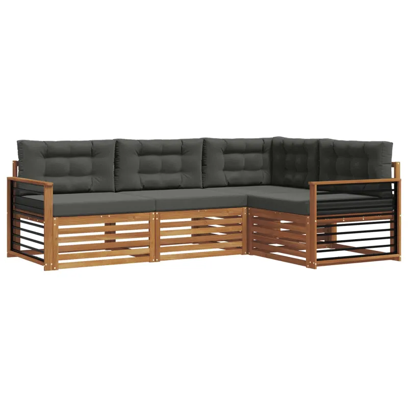 Lauko sofos komplektas su pagalve 4 pcs Natūralus ir antracitas