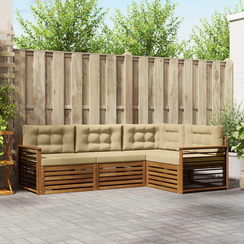 Lauko sofos komplektas su pagalve 4 pcs Natūralus ir bežinis