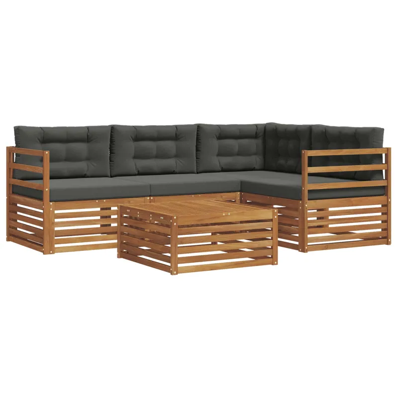 Lauko sofos komplektas su pagalve 5 pcs Natūralus ir antracitas