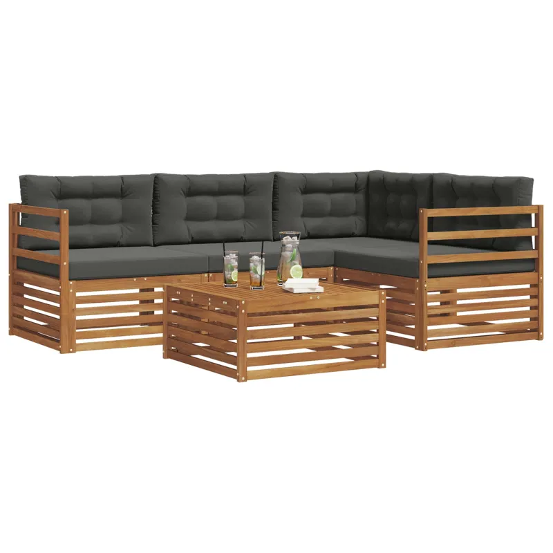 Lauko sofos komplektas su pagalve 5 pcs Natūralus ir antracitas