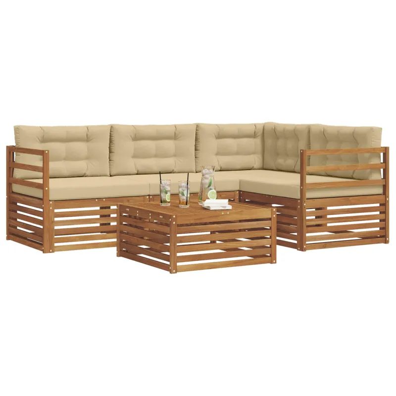 Lauko sofos komplektas su pagalve 5 pcs Natūralus ir bežinis