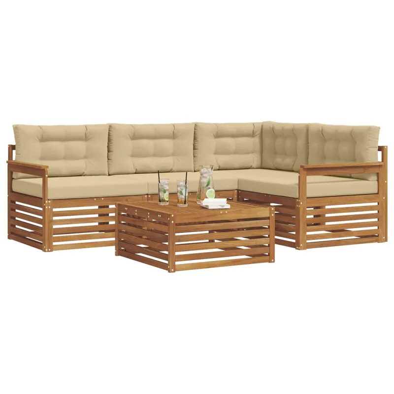 Lauko sofos komplektas su pagalve 5 pcs Natūralus ir bežinis