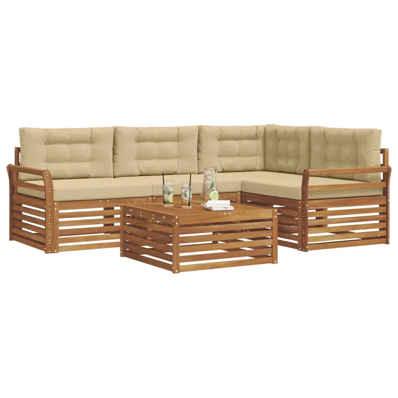 Lauko sofos komplektas su pagalve 5 pcs Natūralus ir bežinis