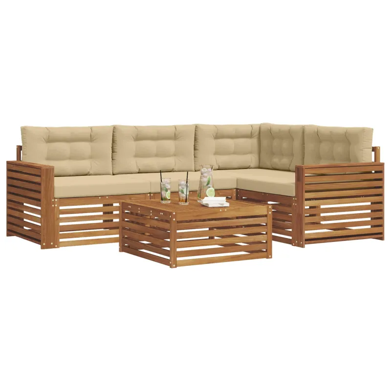 Lauko sofos komplektas su pagalve 5 pcs Natūralus ir bežinis