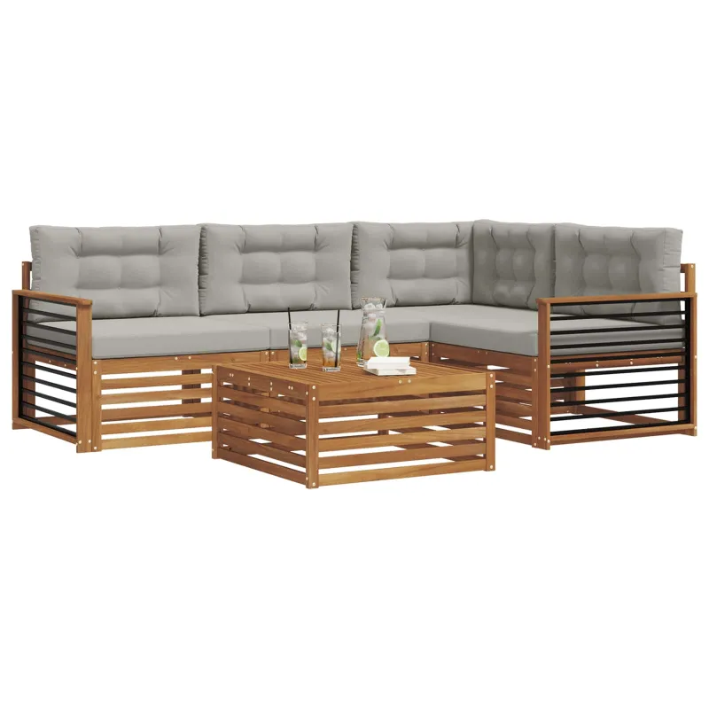 Lauko sofos komplektas 5 pcs Natūrali ir šviesiai pilka