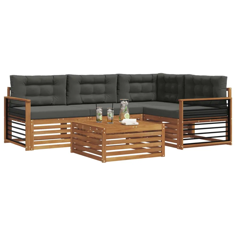 Lauko sofos komplektas su pagalve 5 pcs Natūralus ir antracitas