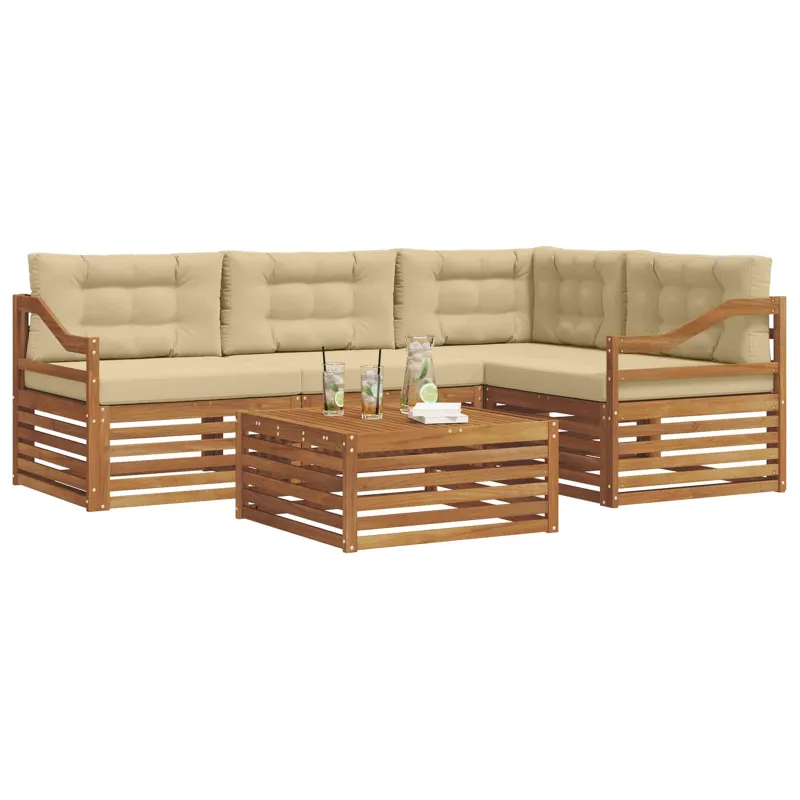 Lauko sofos komplektas su pagalve 5 pcs Natūralus ir bežinis