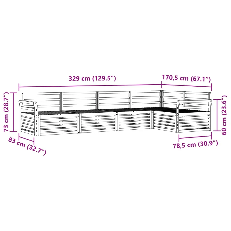Lauko sofos komplektas 5 pcs Natūrali