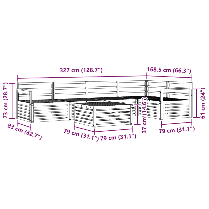 Lauko sofos komplektas 6 pcs Natūrali