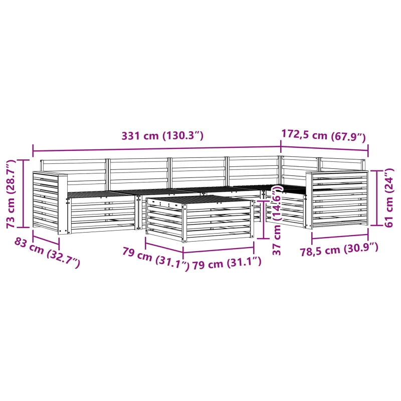 Lauko sofos komplektas 6 pcs Natūrali