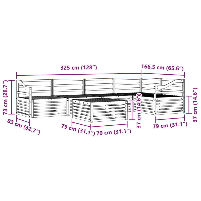Lauko sofos komplektas 6 pcs Natūrali