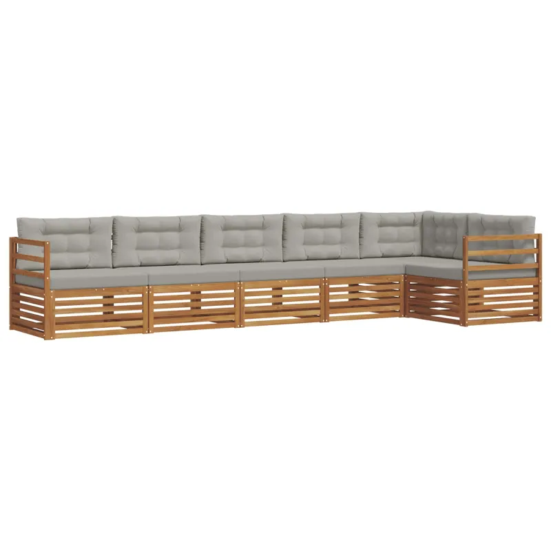 Lauko sofos komplektas 6 pcs Natūrali ir šviesiai pilka