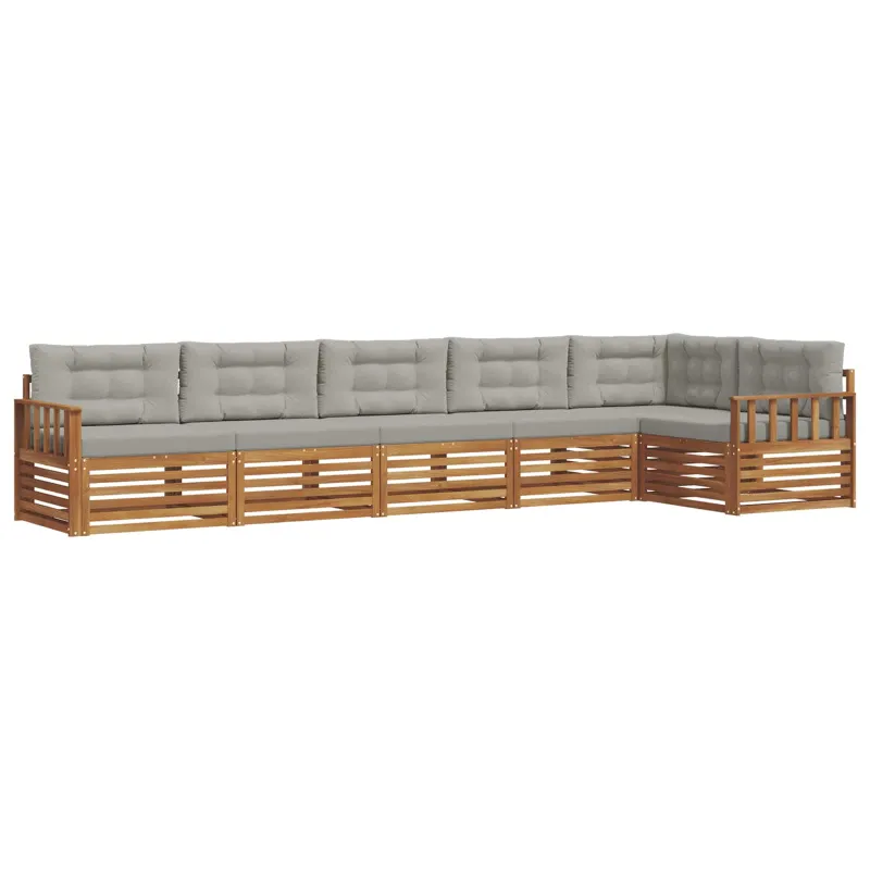 Lauko sofos komplektas 6 pcs Natūrali ir šviesiai pilka