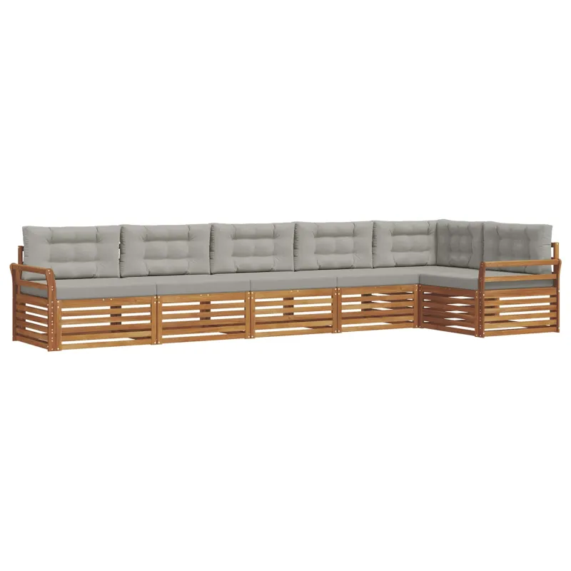 Lauko sofos komplektas 6 pcs Natūrali ir šviesiai pilka